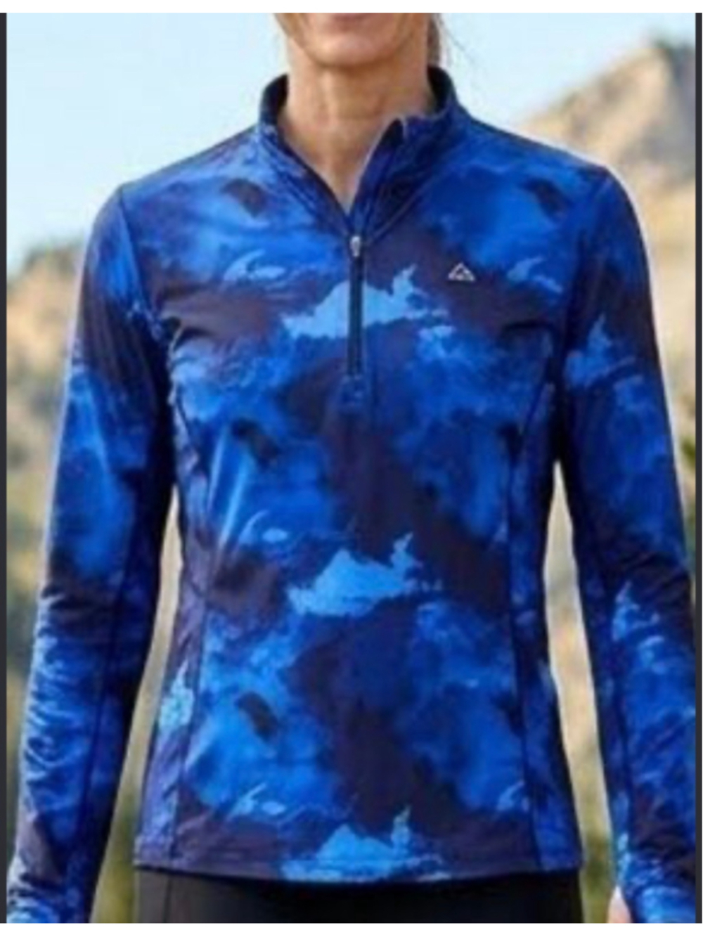 Paradox 1/4 Zip Long Sleeve Shirt Womens Size Large Blue Camo Stretch Zip Pocket